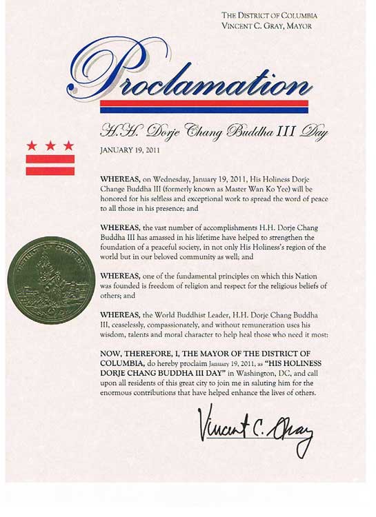 Proclamation of H.H. Dorje Chang Buddha III Day